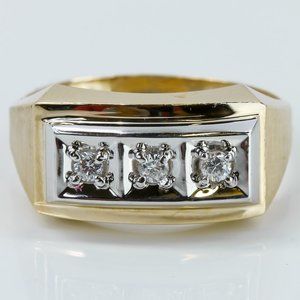 10K Two-Tone White and Yellow Gold 3-Diamond Wedding Band Ring by Magic Glo